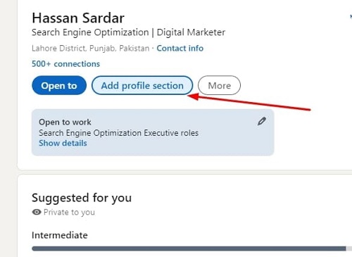 Now, click on Add Profile Section given just below your profile picture