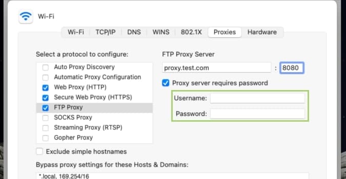 Enter the username and password of miniproxy online to add to your MAC